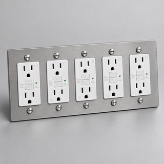 Aure Maison Brushed Nickel · 5-Gang · GFCI – White — configuration render