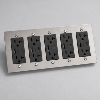 Aure Maison Brushed Nickel · 5-Gang · USB-C/A – Black — configuration render