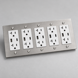 Aure Maison Brushed Nickel · 5-Gang · USB-C/A – White — configuration render