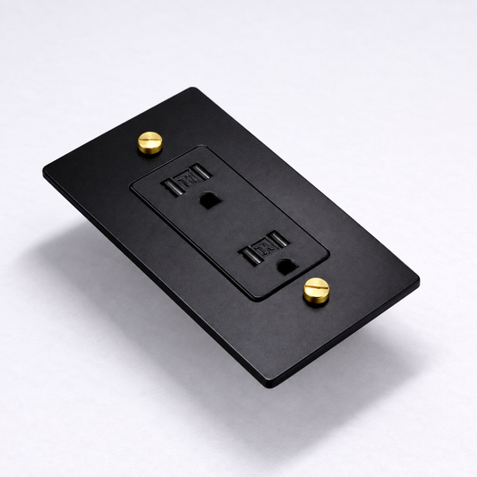 Duplex outlet in Matte Black & Brass