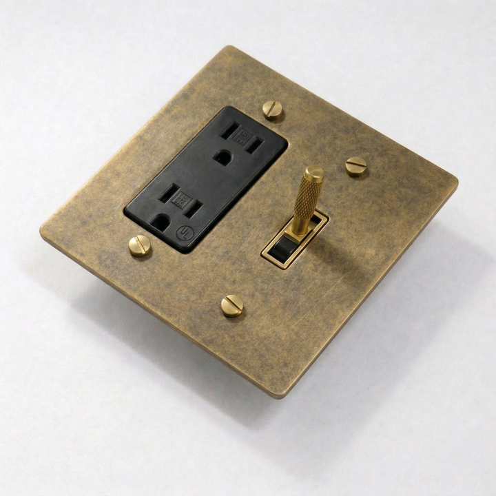 Aged Brass Toggle Switch + Outlet 2G