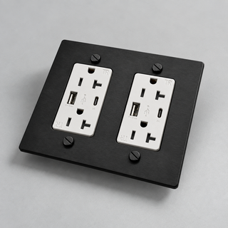 Duplex Outlet — Matte Black · 2-Gang · USB-C/A – White — configuration render