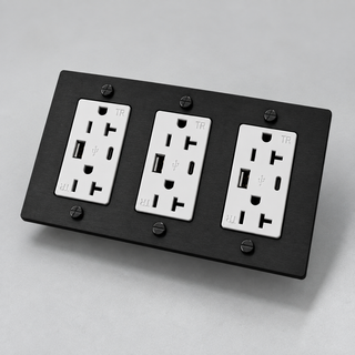 Duplex Outlet — Matte Black · 3-Gang · USB-C/A – White — configuration render