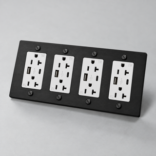 Duplex Outlet — Matte Black · 4-Gang · USB-C/A – White — configuration render