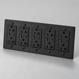 Aure Maison Matte Black · 5-Gang · USB-C/A – Black — configuration render