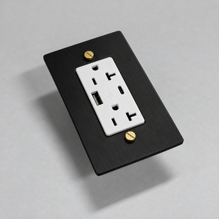 Duplex Outlet — Matte Black & Brass · 1-Gang · USB-C/A – White — configuration render