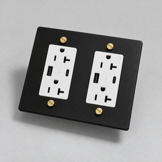 Duplex Outlet — Matte Black & Brass · 2-Gang · USB-C/A – White — configuration render