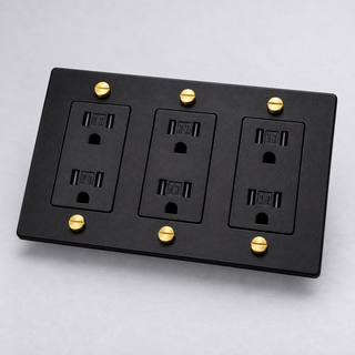 Aure Maison Matte Black & Brass · 3-Gang · Duplex – Black — configuration render