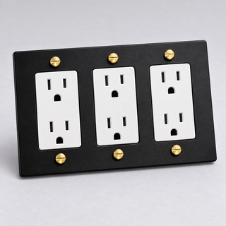 Duplex Outlet — Matte Black & Brass · 3-Gang · Duplex – White — configuration render