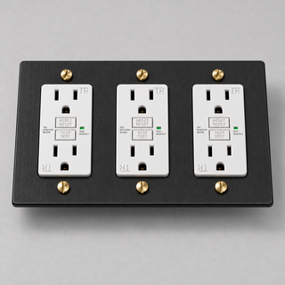 Duplex Outlet — Matte Black & Brass · 3-Gang · GFCI – White — configuration render