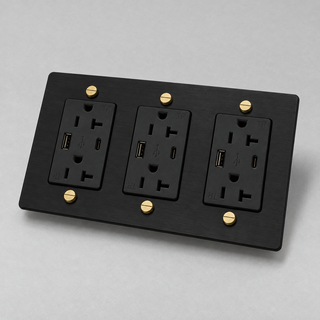 Aure Maison Matte Black & Brass · 3-Gang · USB-C/A – Black — configuration render