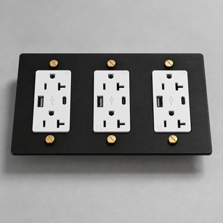 Duplex Outlet — Matte Black & Brass · 3-Gang · USB-C/A – White — configuration render