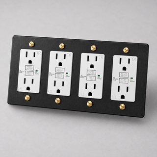 Duplex Outlet — Matte Black & Brass · 4-Gang · GFCI – White — configuration render
