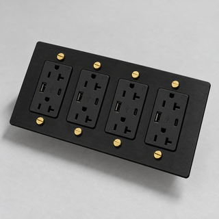 Aure Maison Matte Black & Brass · 4-Gang · USB-C/A – Black — configuration render