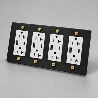 Duplex Outlet — Matte Black & Brass · 4-Gang · USB-C/A – White — configuration render
