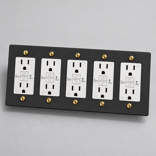 Duplex Outlet — Matte Black & Brass · 5-Gang · GFCI – White — configuration render
