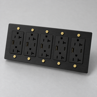 Aure Maison Matte Black & Brass · 5-Gang · USB-C/A – Black — configuration render
