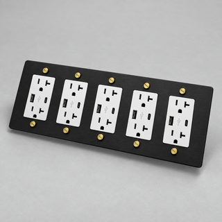 Duplex Outlet — Matte Black & Brass · 5-Gang · USB-C/A – White — configuration render