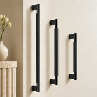 Mercer door pulls in Matte Black with rectangular mounts