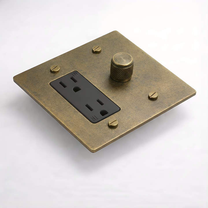 Aged Brass Dimmer + Outlet 2G