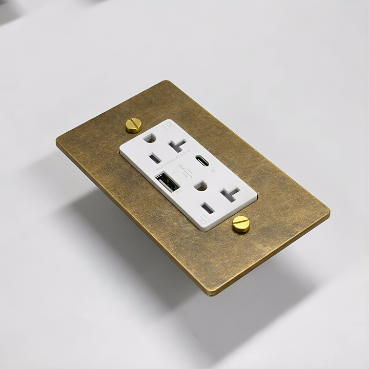Aged Brass with Patina Duplex Outlet with USB-C & USB-A - 1G