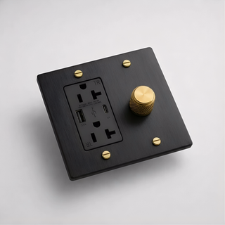 Matte Black & Brass Dimmer + Outlet with USB-C & USB-A 2G