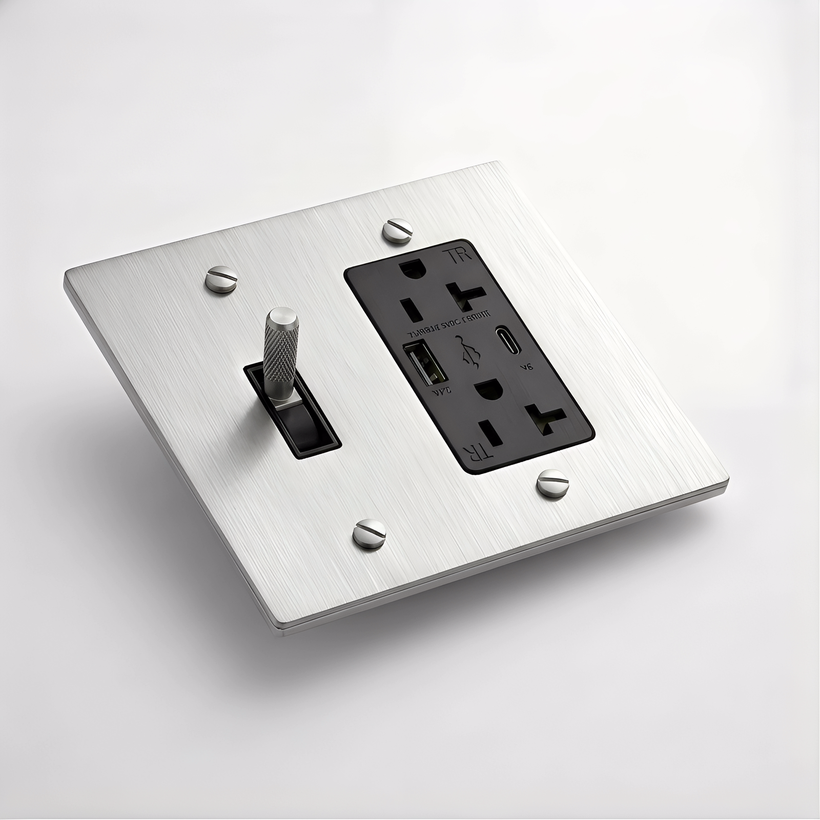 Stainless Steel Toggle Switch + Outlet with USB-C & USB-A 2G