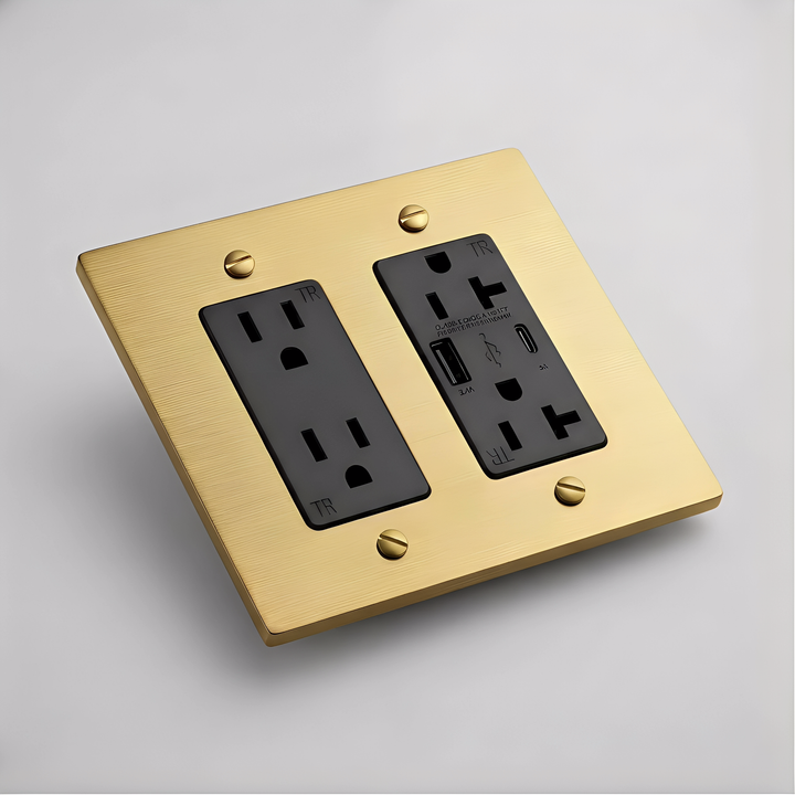 Satin Brass Outlet + Outlet with USB-C & USB-A 2G
