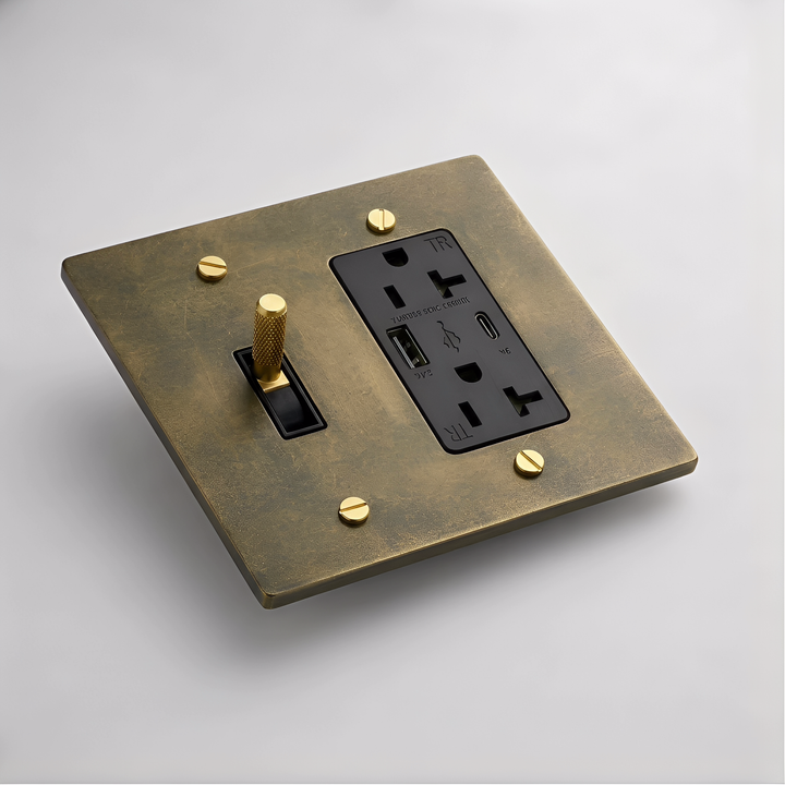 Aged Brass Toggle Switch + Outlet with USB-C & USB-A 2G