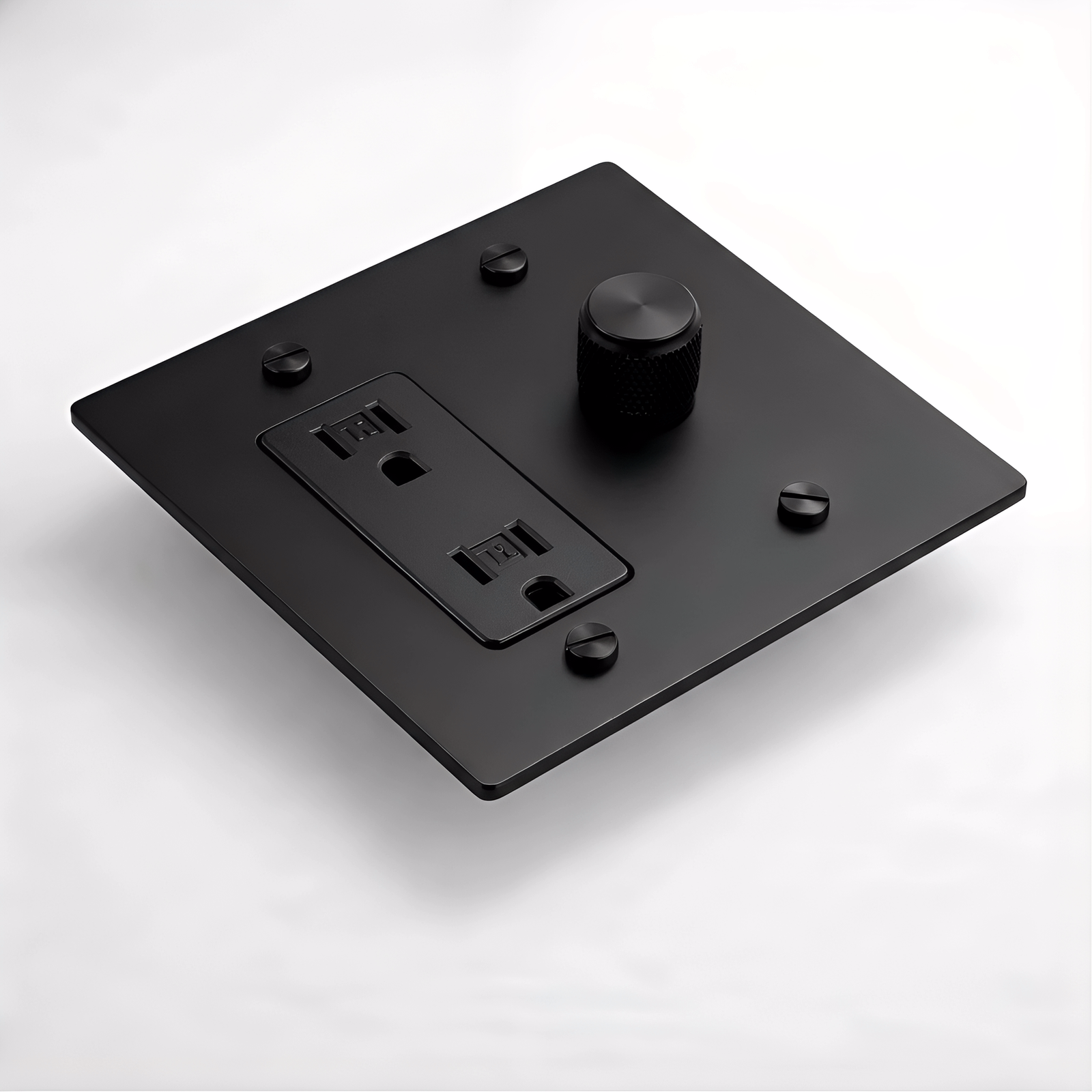 Matte Black Dimmer + Outlet 2G