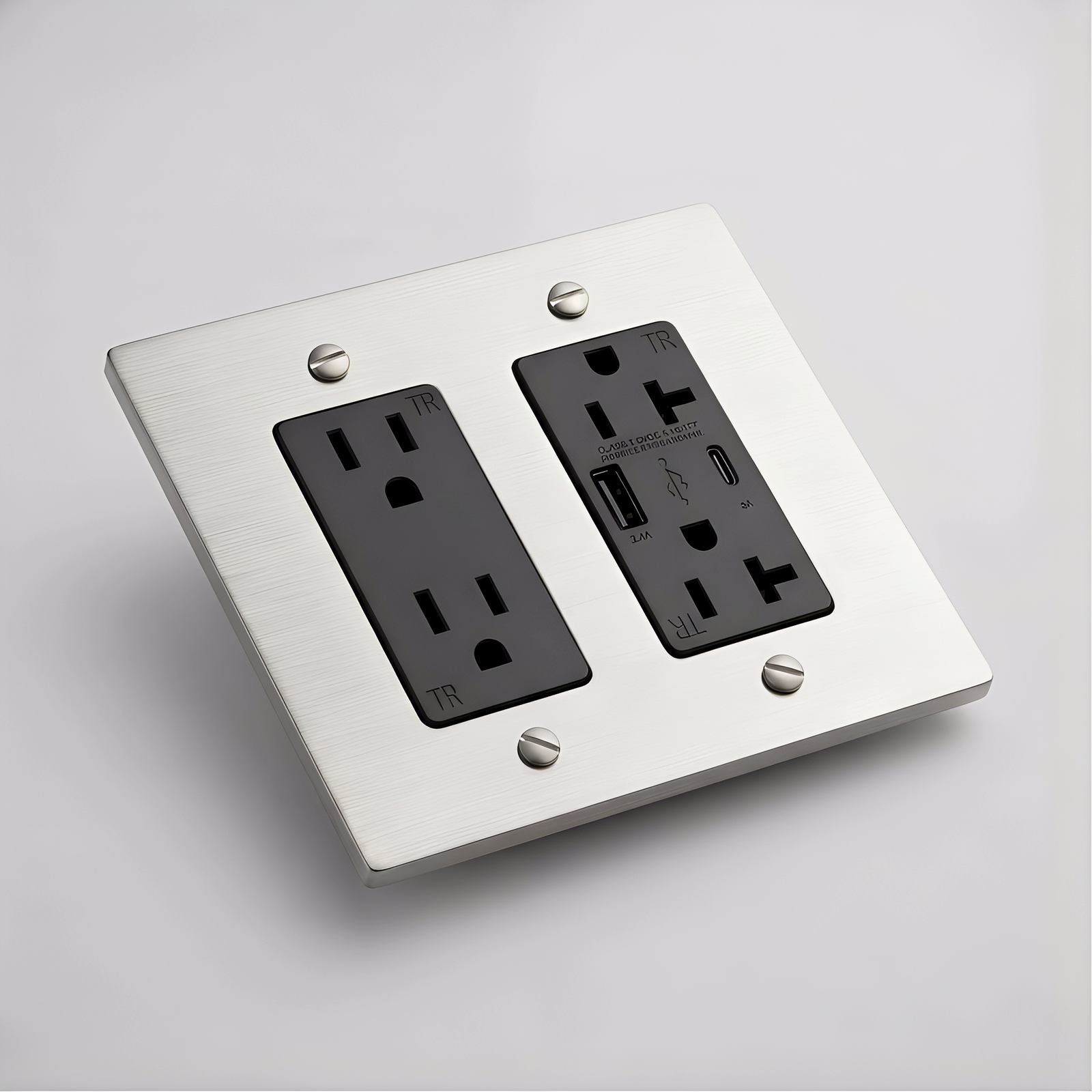 Stainless Steel Outlet + Outlet with USB-C & USB-A 2G