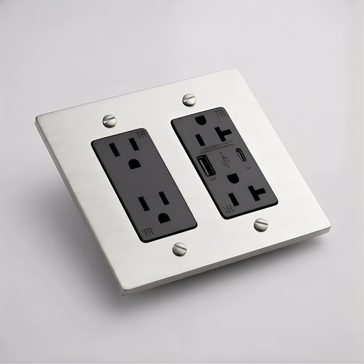 Stainless Steel Outlet + Outlet with USB-C & USB-A 2G