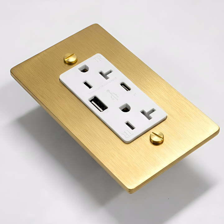 Satin Brass Duplex Outlet with USB-C & USB-A - 1G
