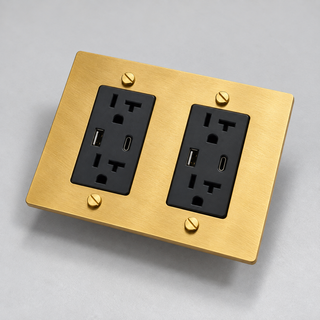 Aure Maison Satin Brass · 2-Gang · USB-C/A – Black — configuration render