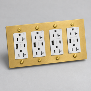 Aure Maison Satin Brass · 4-Gang · USB-C/A – White — configuration render