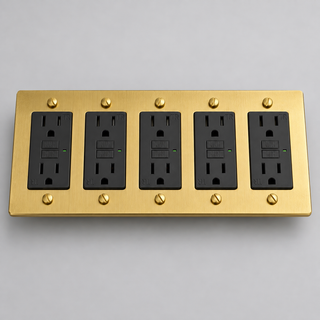 Aure Maison Satin Brass · 5-Gang · GFCI – Black — configuration render