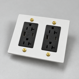 Aure Maison White & Brass · 2-Gang · USB-C/A – Black — configuration render