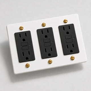 Duplex Outlet — White & Brass · 3-Gang · GFCI – Black — configuration render