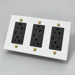 Aure Maison White & Brass · 3-Gang · USB-C/A – Black — configuration render