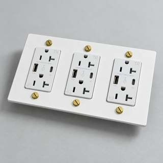 Duplex Outlet — White & Brass · 3-Gang · USB-C/A – White — configuration render