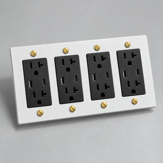 Aure Maison White & Brass · 4-Gang · USB-C/A – Black — configuration render