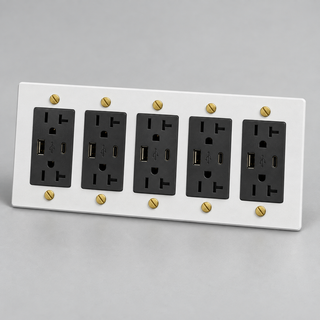Aure Maison White & Brass · 5-Gang · USB-C/A – Black — configuration render