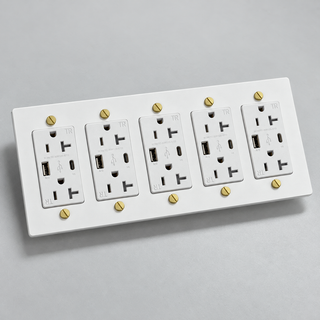 Duplex Outlet — White & Brass · 5-Gang · USB-C/A – White — configuration render